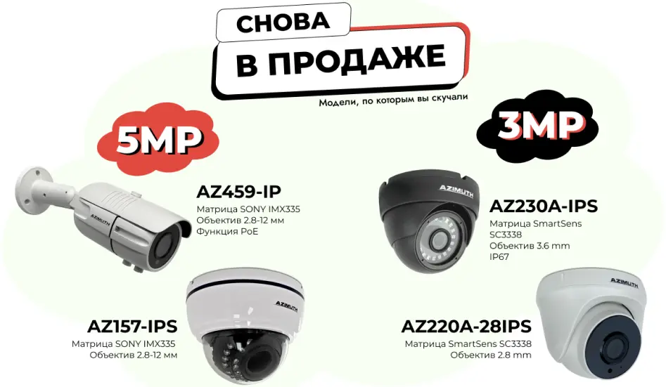 снова в продаже азимут (azimuth) июль 2022 ip камера 5мп 3мп